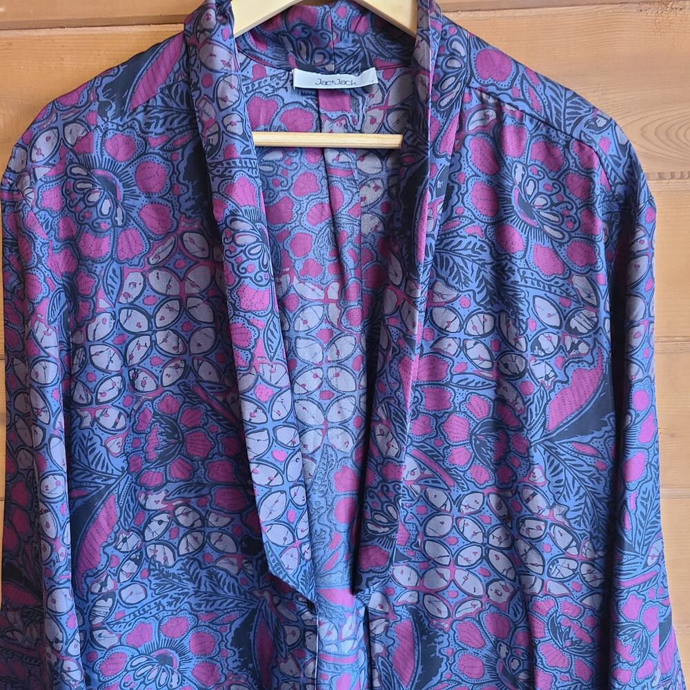Jac & Jack Lettie Silk Floral Kimono Robe Burgundy Boho Gothic 14 Dark Academia - Picture 4 of 8